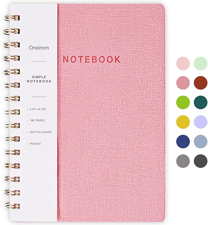 Spiral Notebook, Pink Notebook-6.1x8.2 Inch College Ruled Journal with Inner Pockets and 160 Pages, PU Leather Cover Business Journal, Twin-Wire Binding Notebook Perfect for Office & Home-DeskLoop Office