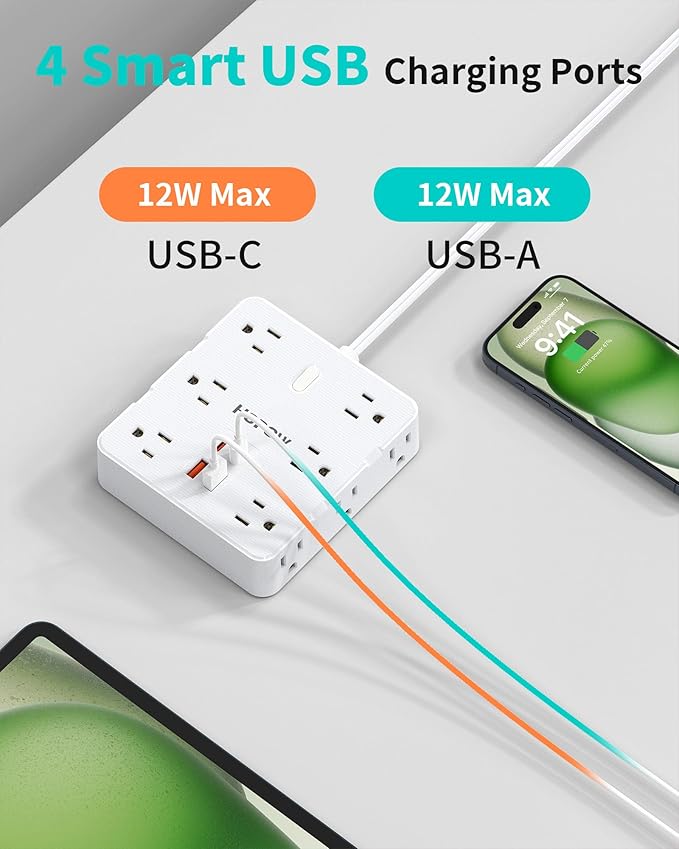 2 Prong Power Strip, 2 Prong to 3 Prong Outlet Adapter with 12 AC & 4 USB(2 USB-C), 1700J Two Prong Surge Protector, 5FT Extension Cord, Wall Mountable, Ideal for Old House Non-Grounded Outlets-DeskLoop Office