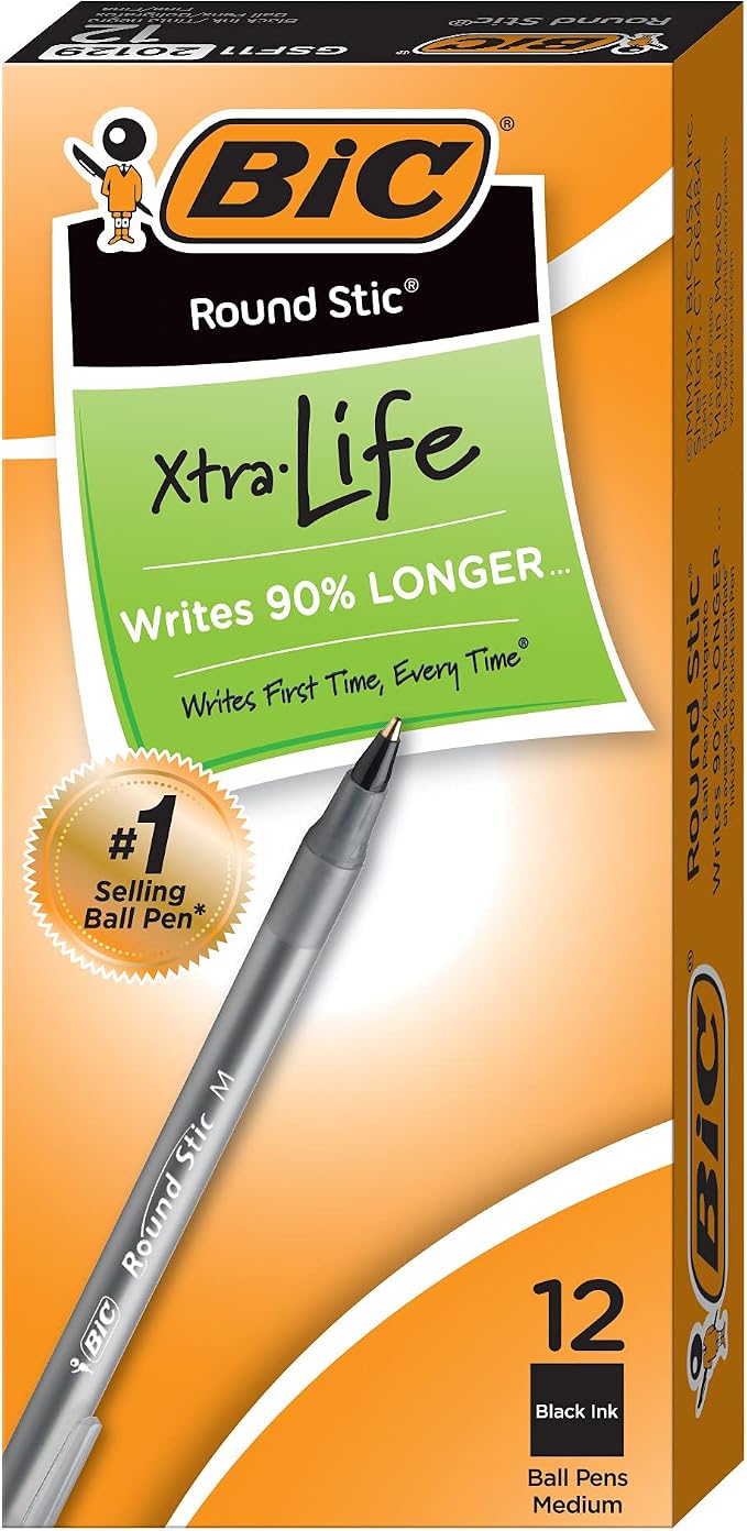 BIC Round Stic Xtra Life Ballpoint Pen, Medium Point, Flexible Round Barrel - Image 2