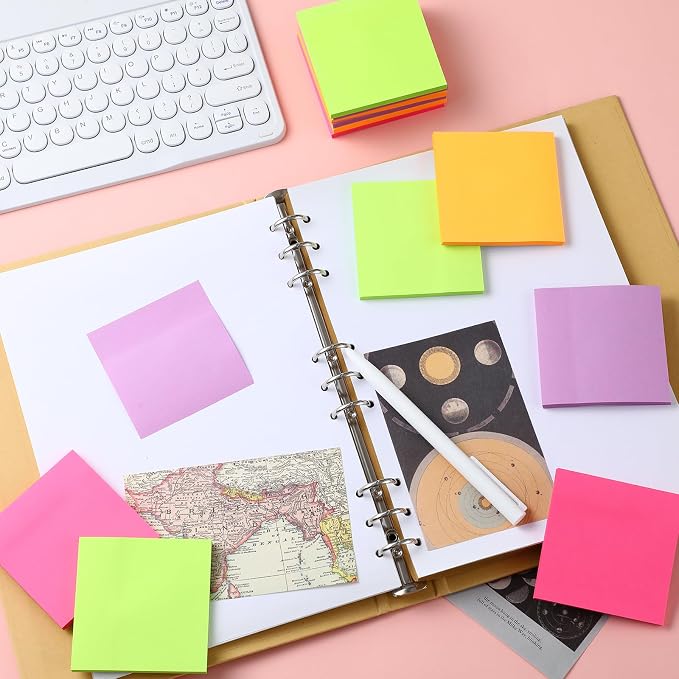 Thenshop 12 Pads Neon Fluorescent Pastel Sticky Notes 3''x3'', Self Stick Notes - Image 3