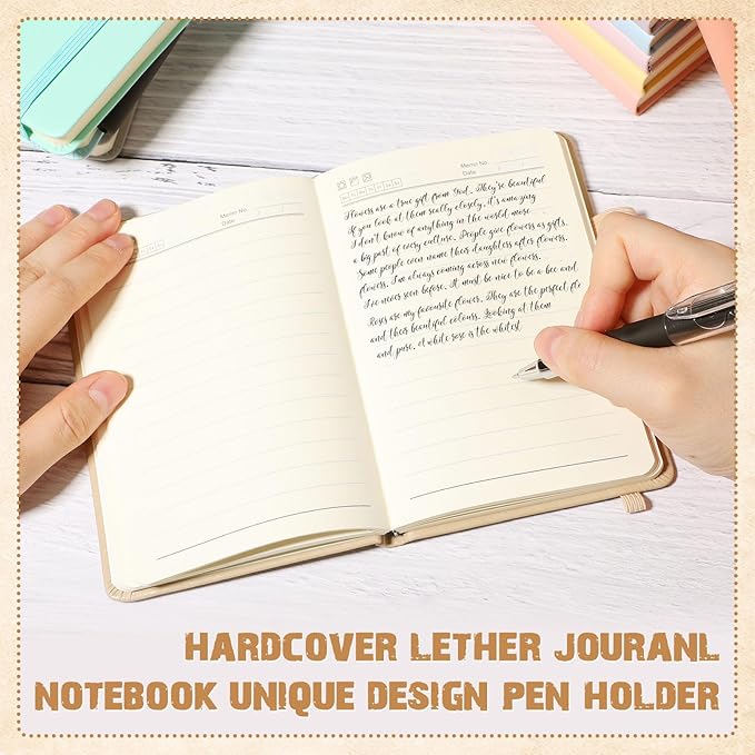 Estune Tree Small Notebooks Pen Leather Lined Pocket Subject Notebooks Hardcover Pocket Notepad Cute Ruled Leather Journals with Pen Holder for Men Women School Business, A6(Elegant Color,30 Set)-DeskLoop Office