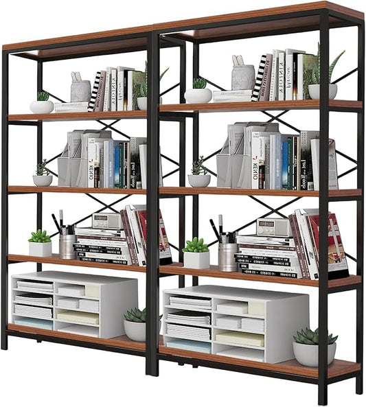 Himimi Industrial Bookshelf 5-Tier Set of 2, Bookcase 58" H Ladder Shelf by Himimi