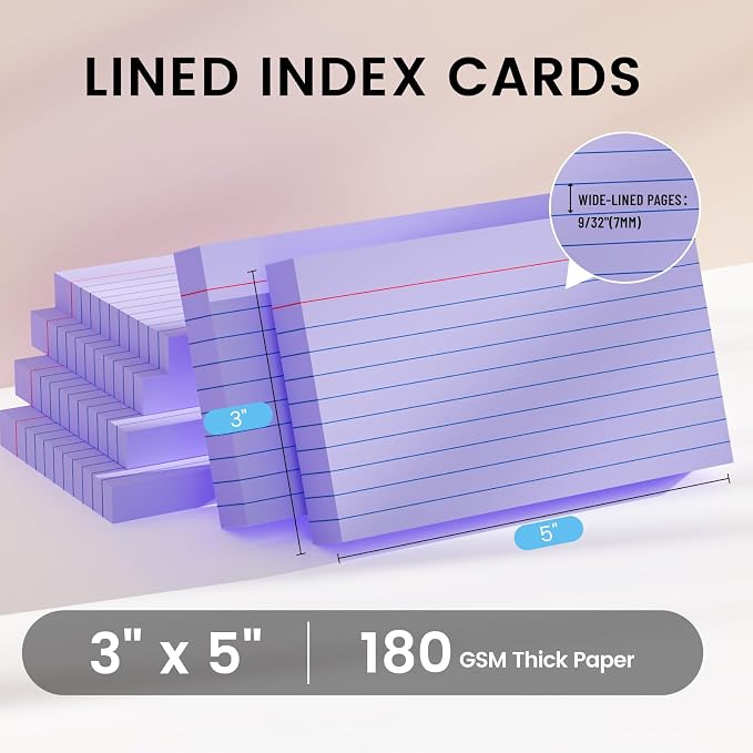 Index Cards 3x5 Inch, Flash Cards, Ruled Lined Purple Note Cards Paper - Image 2