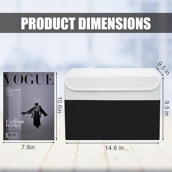 Large 22 Quart Linen Fabric Foldable Storage Bin Cube Organizer Basket with Flip-Top Lid & Handles, Clothes Blanket Box for Home, Office, Closet, Black & White, 4 Pack 14.6 x 9.5 x 9.5-DeskLoop Office