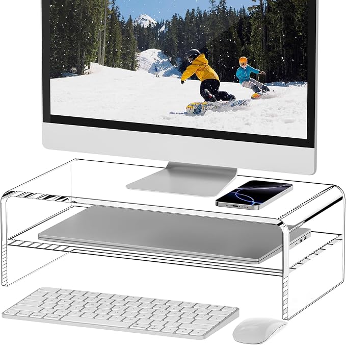 Egchi Clear Acrylic Monitor Stand Riser 2 Tier, 5.12 Inches High Clear Computer - Image 8