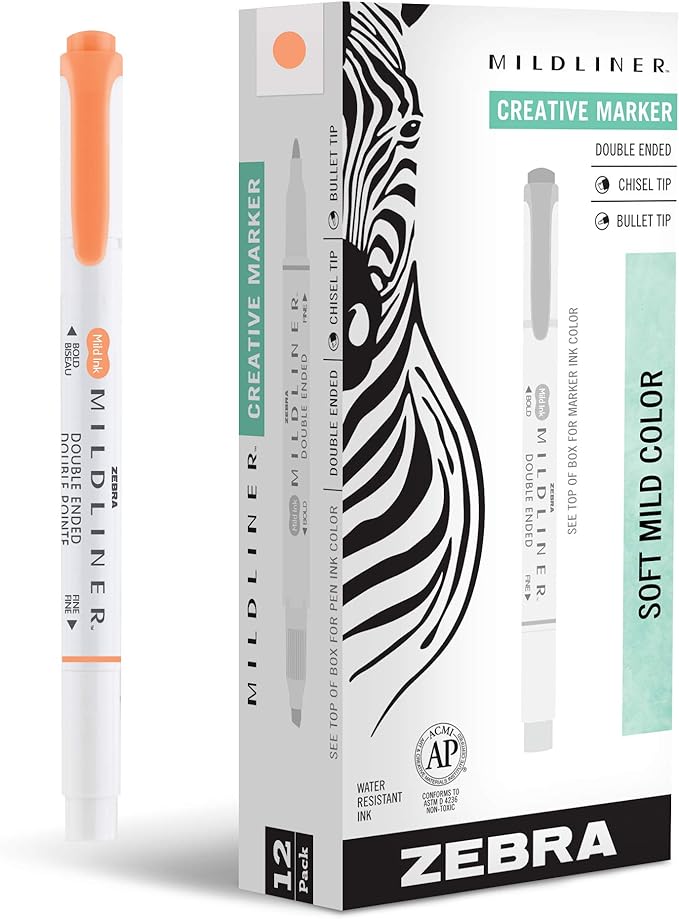 Zebra Pen Mildliner Dual-Tip Highlighters, Broad and Fine Tips, No Bleed by ZebraPen