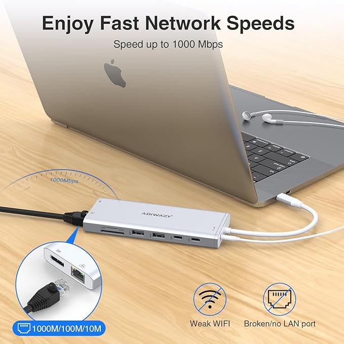 USB C Hub USB-C Docking Station Dual Monitor 14 in 1 Triple Display Multiport Adapter with 2 HDMI+DP+7 USB Type C/A Ports+Ethernet+Audio, USBC Dongle for Dell/HP/Lenovo ThinkPad/Surface(Sliver)-DeskLoop Office