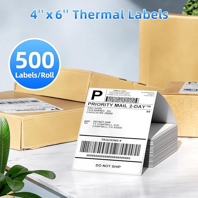 4x6 Thermal Labels, 1 Packs of 500 4x6 Fold Labels - Compatible with JADENS, ASprink, Phomemo, Rollo, Zebra, Omezizy and Other Thermal Printers-DeskLoop Office