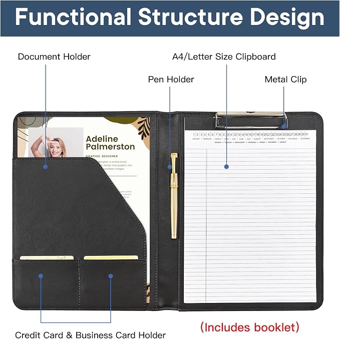 Professional Padfolio with Clipboard, Portfolio Folder Binder, 8.5 x 11 Legal - Image 2
