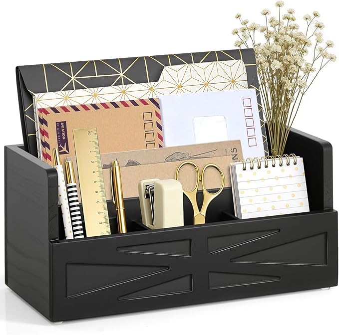 Mail Organizer Countertop, Wood Mail Holder Sorter by Susoct