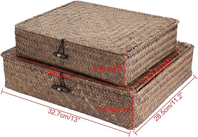 Hipiwe Set of 2 Flat Woven Wicker Storage Bins - Image 5