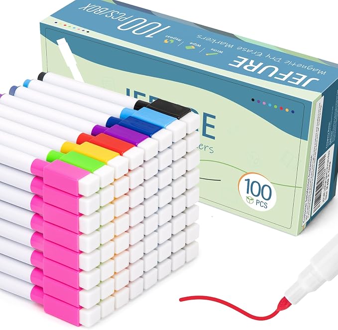 100 Pcs Colorful Magnetic Dry Erase Markers by JEFURE