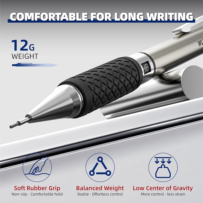 WUO 0.5mm Mechanical Pencil Set in Storage Case, 1 Eraser Pen, 12 Eraser Refills - Image 5