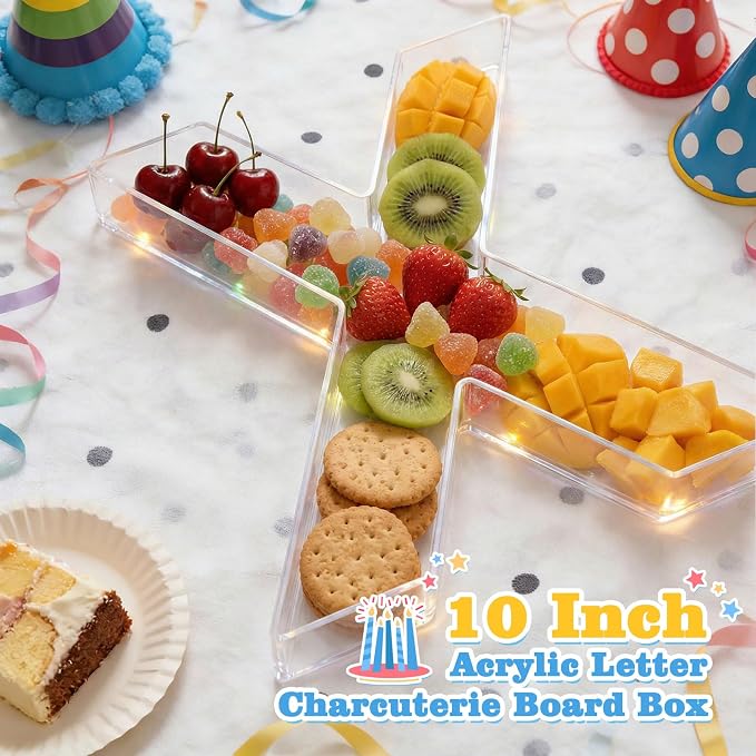 Ledido 10’’ Acrylic Letter Charcuterie Board Box, Reusable Fillable Serving Tray - Image 2