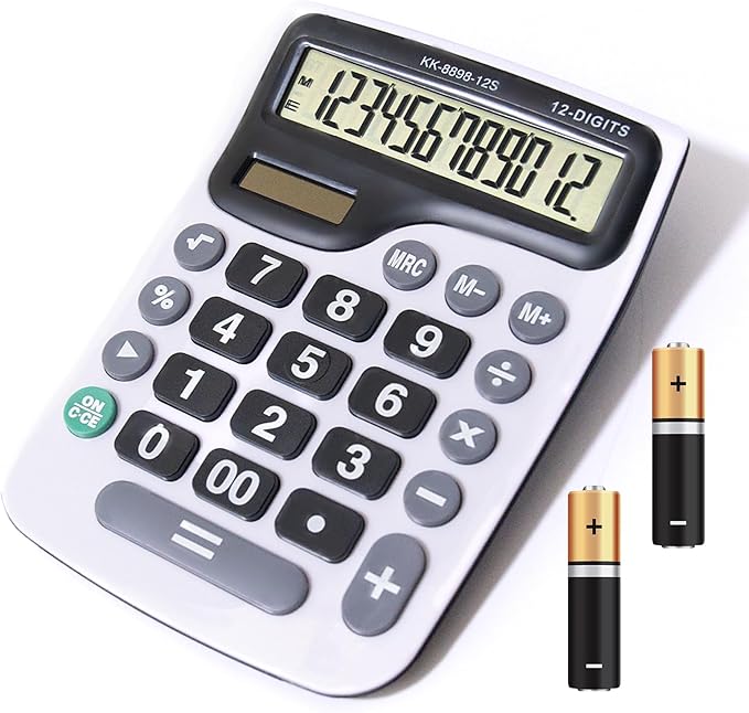 12 Digit Desktop Calculator with Large LCD Display and Sensitive Button, Dual Solar Power and Battery, Standard Function for Office (YE8898)-DeskLoop Office