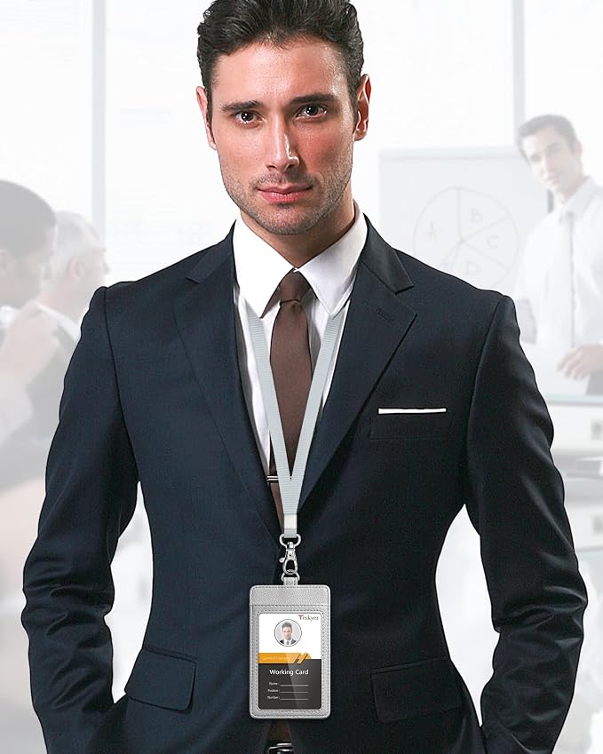 Teskyer Badge Holder with Lanyard, Leather ID Name Badge Card Holder with - Image 9