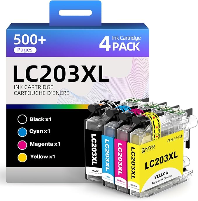 LC203XL Ink Cartridges 4 Pack Replacement for LC203 XL LC 203 Color Inks Use for MFC-J480DW MFC-J4420DW MFC-J880DW MFC-J885DW MFC-J680DW (BK/C/M/Y)-DeskLoop Office