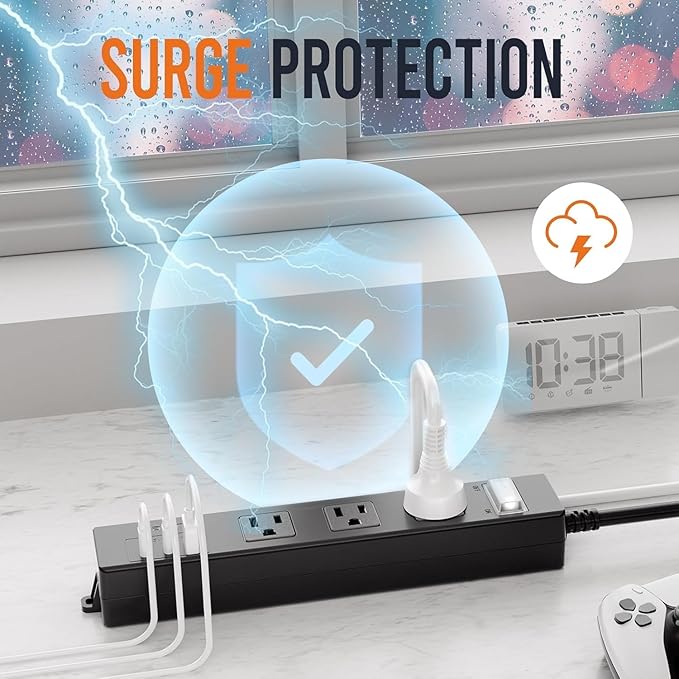 IPX6 Outdoor Power Strip Weatherproof, Waterproof Surge Protector with 3 Wide Outlet with 1A2C USB Ports, 10FT Long Extension Cord, Wall Mountable for Outside Decorations and More UL Listed(Black)-DeskLoop Office