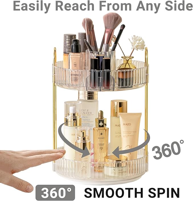 Asayuee 360 Rotating Makeup Organizer, 2 Tier Large Capacity Make Up Organizers - Image 3