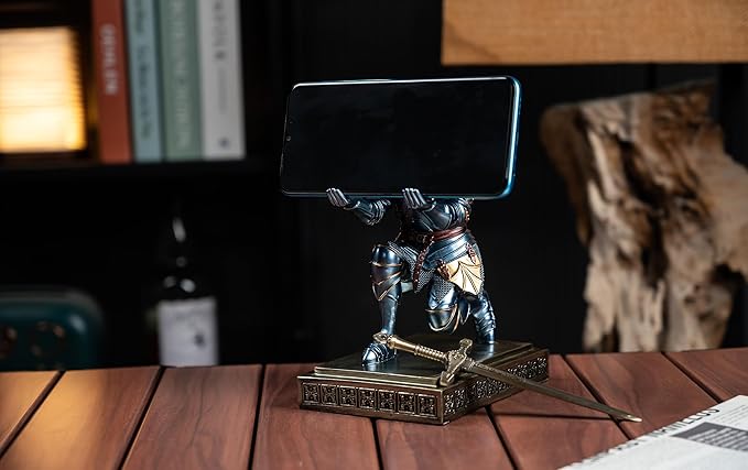 Medieval Armored Warrior Knight Pen Holder Desk Organizers and Accessories Resin Pencil Holder Paperweight as Gift with a Cool Letter Opener for Desk (Blue)-DeskLoop Office