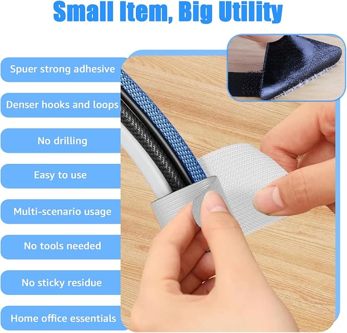 80PCS Hook and Loop Cable Ties, Under Desk Cable Management, Adhesive Cable - Image 4