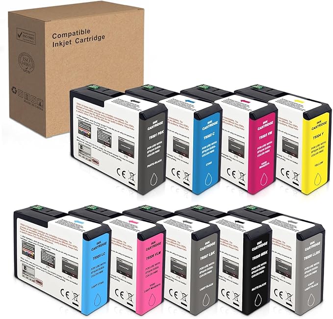 T850 Ink Cartridge Remanufactured T8501 T8502 T8503 T8504 T8505 T8506 T8507 T8508 T8509 Ink Cartridge Replacement for Surecolor P800 Printer(9-Color)-DeskLoop Office