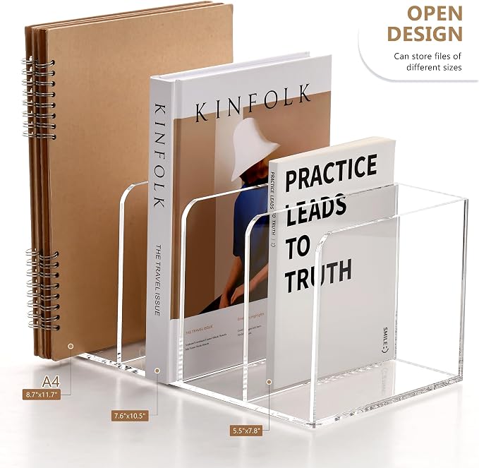 SANRUI Acrylic Magazine Holder Desk Organizer Workspace Sorters，Clear Bookend - Image 3