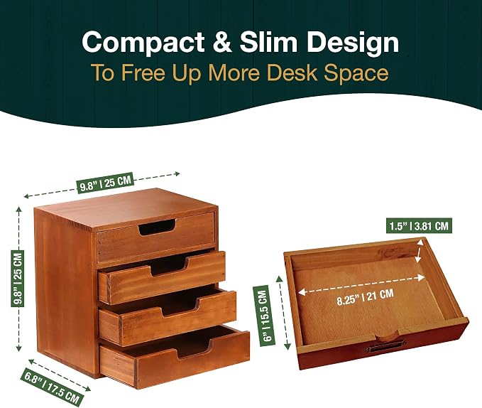 4 Drawer Desktop Storage Organizer in Modern Wood Design 4-Drawer Stackable - Image 2