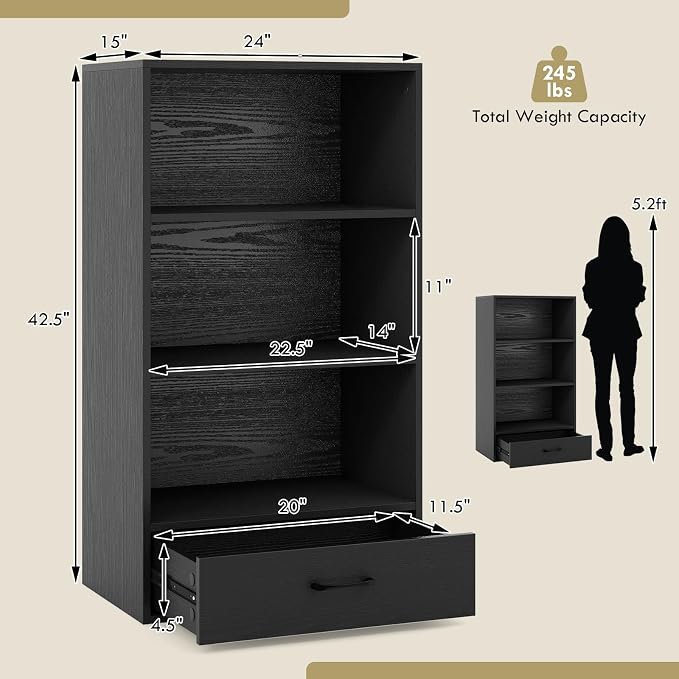 LOKO 4-Tier Bookcase with Storage Drawer, Modern Organizer Display Storage - Image 3