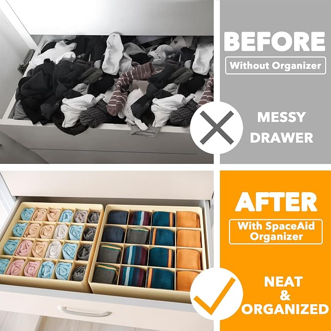 SpaceAid Sock Drawer Organizer Divider 3 Pack, 64 Cell Dresser Closet Nursery - Image 2
