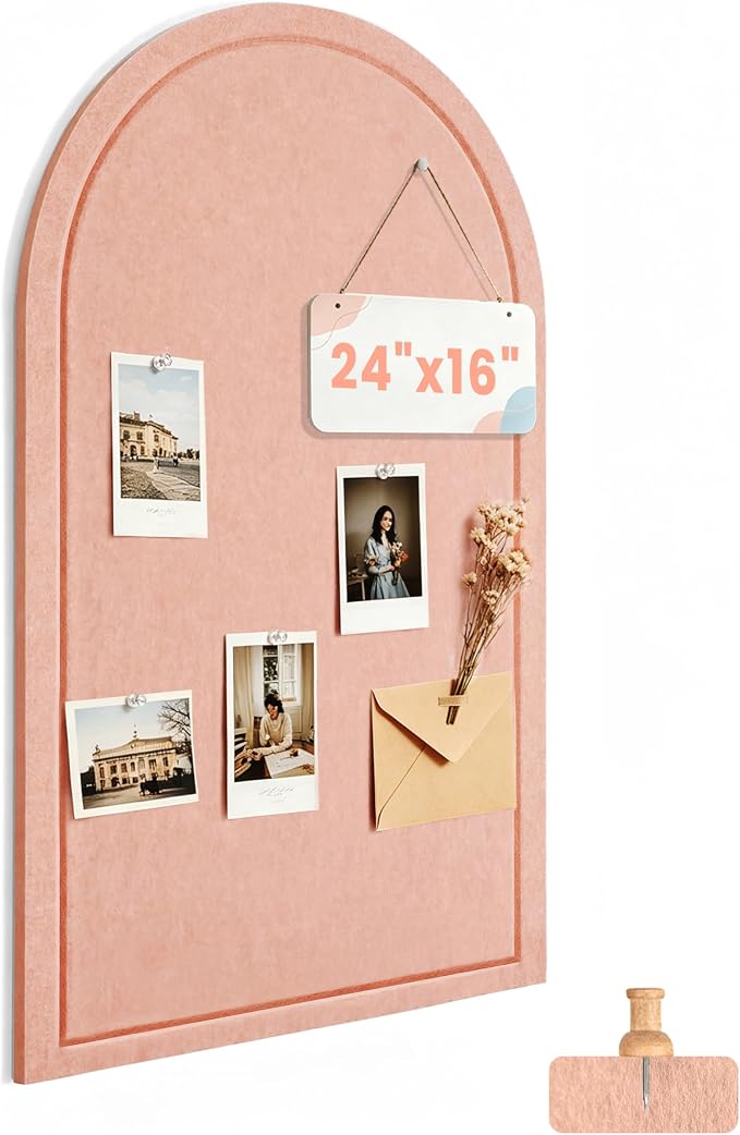 Large Arched Felt Bulletin Board 24"x16", 1/2" Thick Foldable Pin Board by AkuDecor