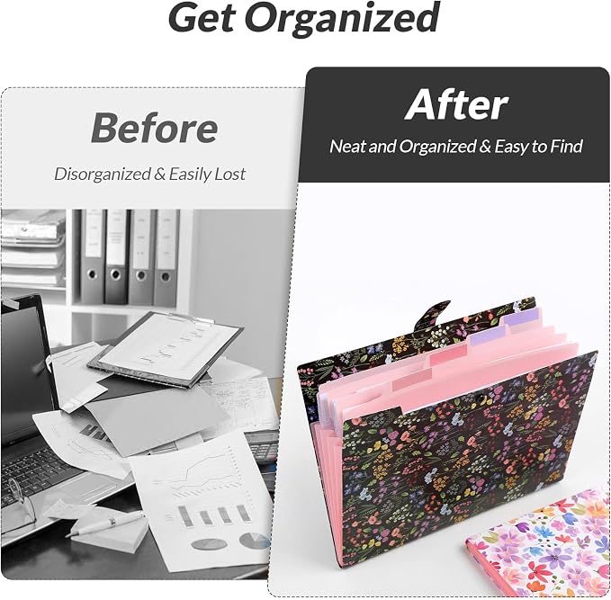 SKYDUE Accordion File Organizer, Floral Expanding File Folders - Image 7