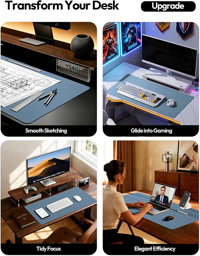 YSAGi Leather Desk Pad Protector, Office Desk Mat, Large Mouse Pad, Non-Slip PU - Image 3
