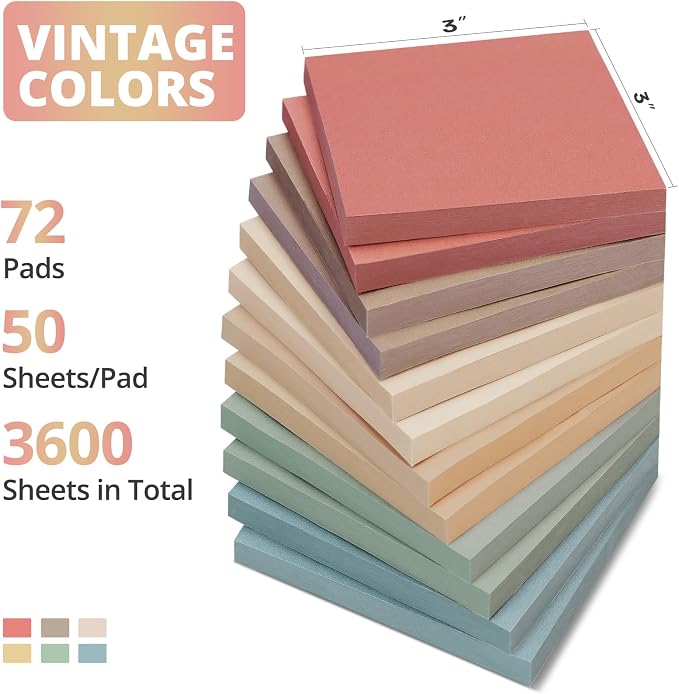 Sticky Notes, 3x3 Inch, 72 Pads, Aesthetic Self-Stick Note - Image 2
