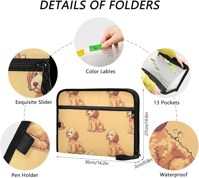 Expanding File Folder Poodle Dog Yellow Accordion File Organizer 13 Pockets - Image 4