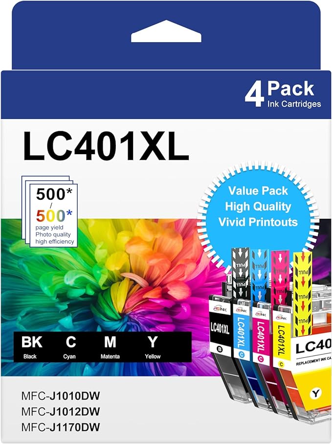 LC401XL Ink Cartridges for Brother Printer Compatible for LC401 Replacement for Brother LC401 Ink Cartridges LC401XL High Yield to use with MFC-J1010DW MFC-J1012DW MFC-J1170DW Printer (4 Pack, XL)-DeskLoop Office