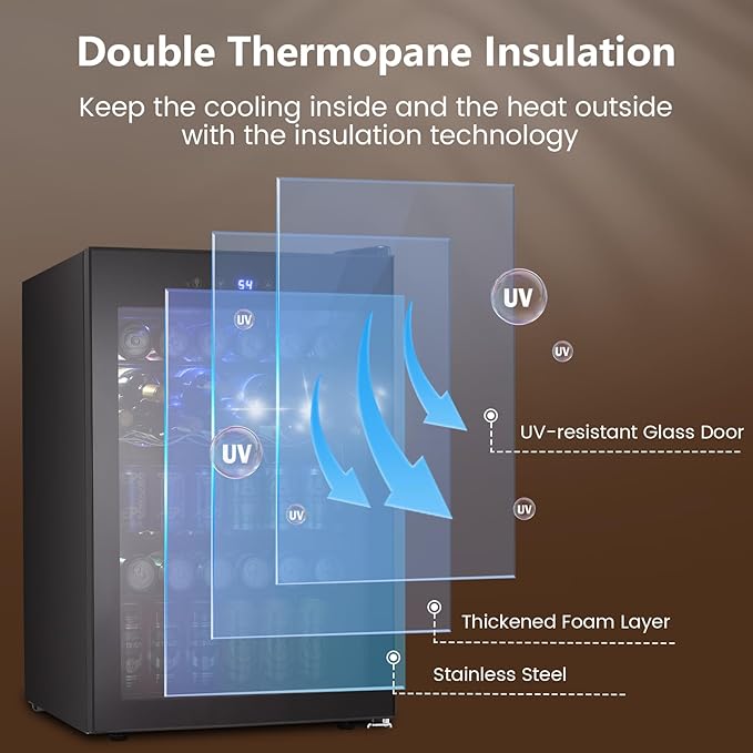 37 Bottle Wine Fridge,Freestanding 145 Can Beverage Refrigerator with Smart Temperature Control，4.5 CU FT Quiet Mini Fridge with Child Lock Panel for Family Restaurant Bar, Black-DeskLoop Office