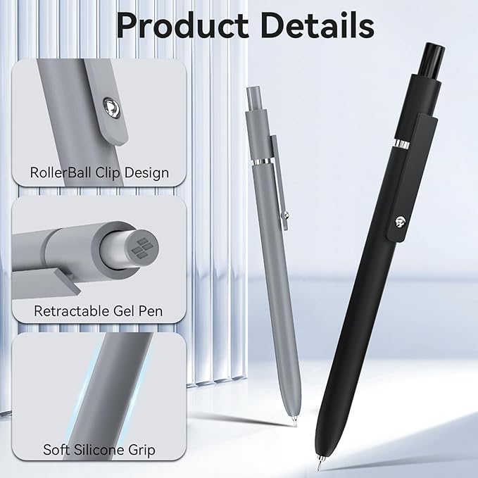 Gel Pens, 6 Pcs 0.5mm Fine Point Black Ink Pen With Smooth Writing, Office Desk Accessories, School Supplies Gifts for Men Women, Quick Dry Pens For Journaling, Black/Gray/White-DeskLoop Office