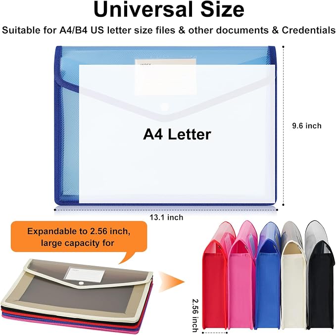 5 Pack Plastic Expanding File Folder, A4 Document Folder Large Capacity - Image 3