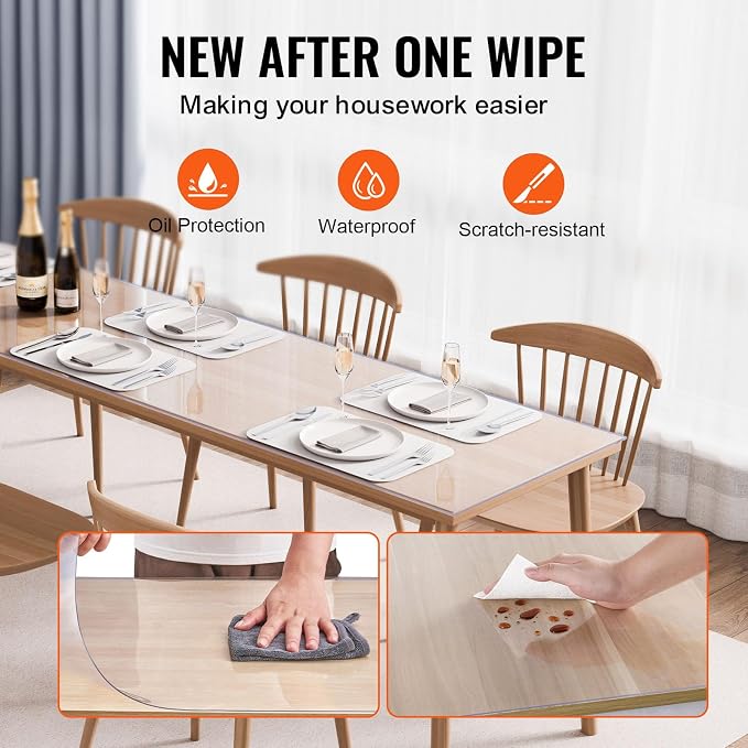 VEVOR Plastic Table Cover, 42 x 96 Inch 1.5 mm Thick Clear Rectangle PVC Desk - Image 5