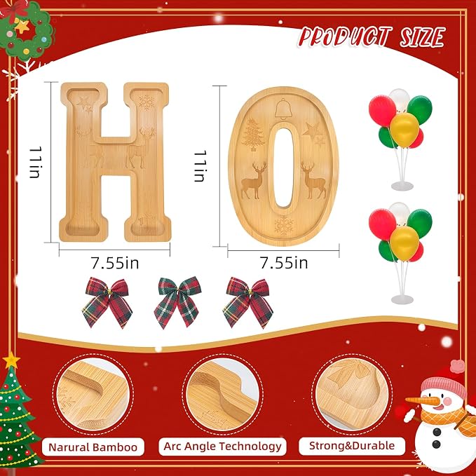 6PCS Bamboo Christmas Decorations Letters Charcuterie Board Box- HOHOHO - Image 2
