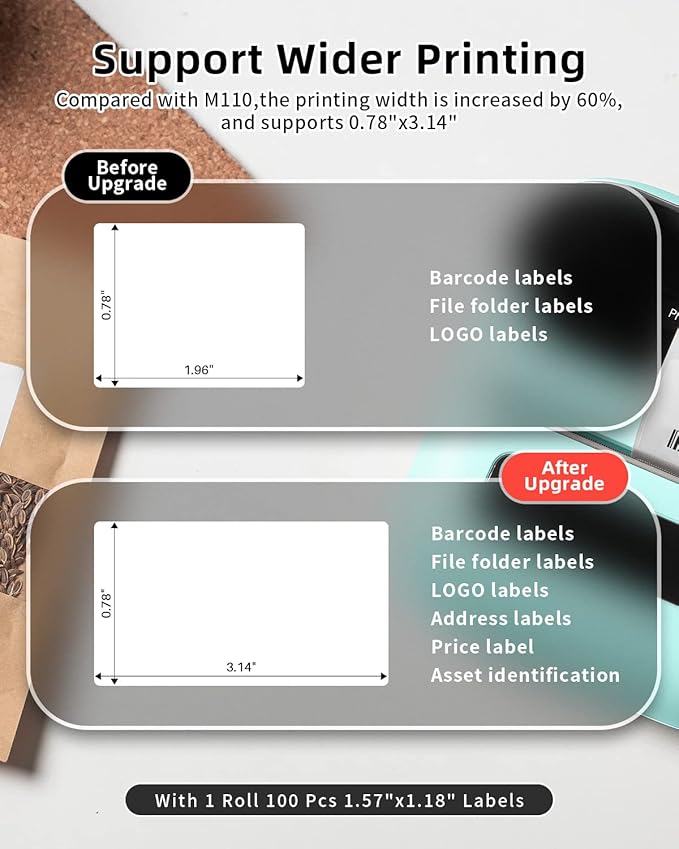 Phomemo M220 Label Maker, New Flagship 3.14 Inch Bluetooth Thermal Label Printer for Barcode, Address, Labeling, Mailing, File Folder, Portable Maker Easy to Use, Support with Smart Phone&PC-DeskLoop Office