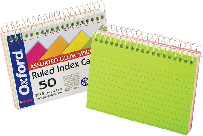 Oxford Spiral Bound Glow Index Cards, 50 Cards per Book by Oxford