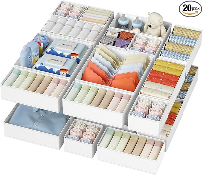 DIMJ Drawer Organizer Clothes - 20 Pack Closet Drawer Organizer Bins for Baby Clothes Storage, Fabric Dresser Organizer for Nursery Bedroom, Foldable Small Drawer Dividers for Underwear Socks-DeskLoop Office