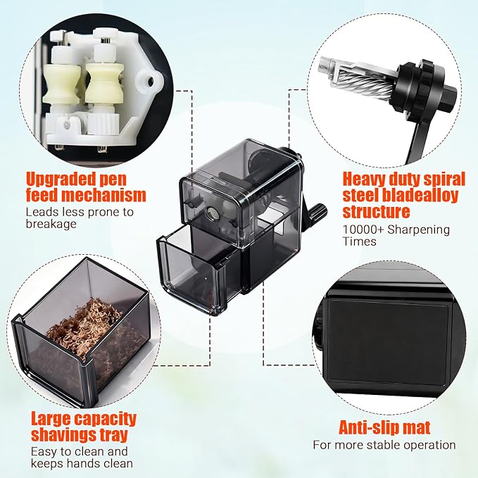 Manual Pencil Sharpener, Labor-Saving Hand Crank Automatic Pen Entry, - Image 5