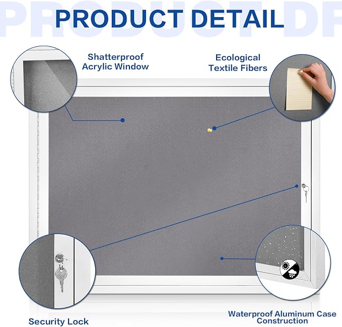 SWANCROWN Enclosed Bulletin Board Grey Felt Displays Boards Weather Resistant - Image 3