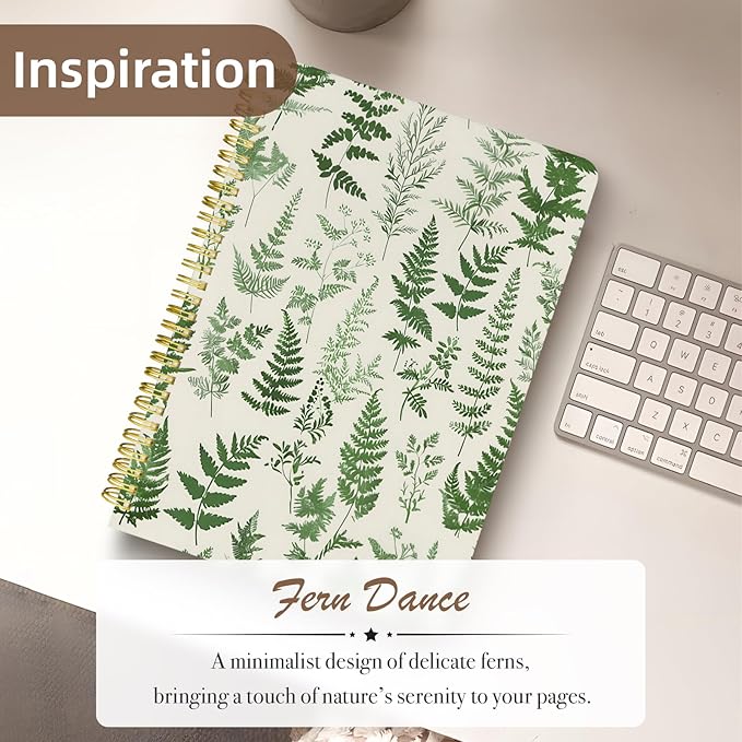 Cute Spiral Notebook journal B5 Aesthetic Pretty Design for Women Girls Kawaii with Pocket, 10 x 7.2 inch, Lined, Green Plants-DeskLoop Office