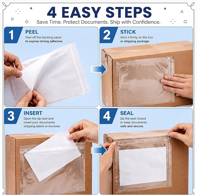 Glenmal 250 Pcs 6.7" x 10" Resealable Packing List Envelopes Clear - Image 4