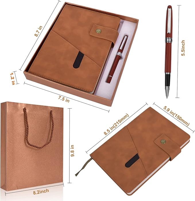 A5 Lined Leather Journal Notebook,Hardcover Journal Set with Pen and Gift Box,100Pages 100gsm Thick Ruled Paper Daily Diary for Men Women School,Travel,Business,Work,Writing 5.9" X 8.4"-DeskLoop Office