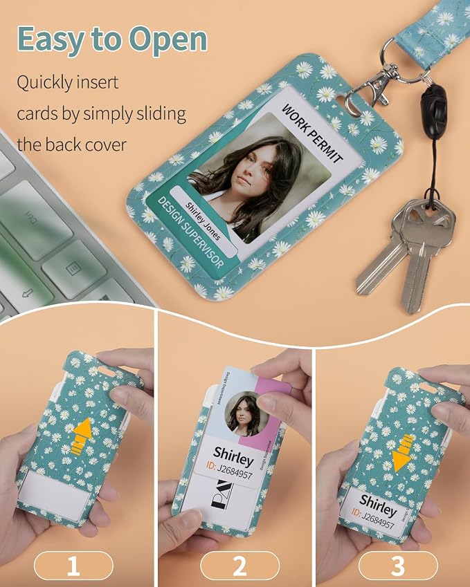 Uniclife Floral Sliding Badge Holder White Daisy Plastic Case - Image 2